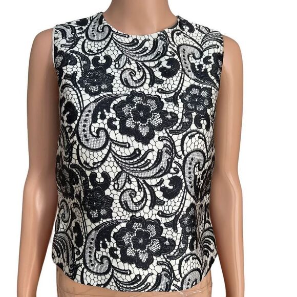 Dolce & Gabbana printed lace look floral 100% silk cropped top blouse size 38/2U - Picture 1 of 6